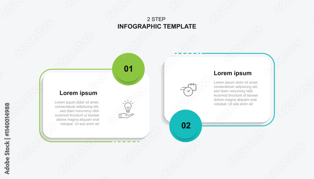 Poster 2 step infographic template. Banner presentation with icons and columns. Vector illustration suitable for business information and web graphic design.