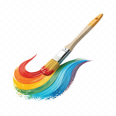 Abstract 3d Three dimensional  artist brush with glossy colourful painting isolated on white background