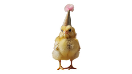 Cute chick in a festive party hat celebrating a special occasion