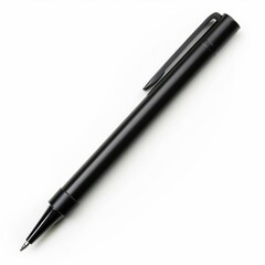 Studio shot of a stylish black ballpoint pen resting on a pristine white surface
