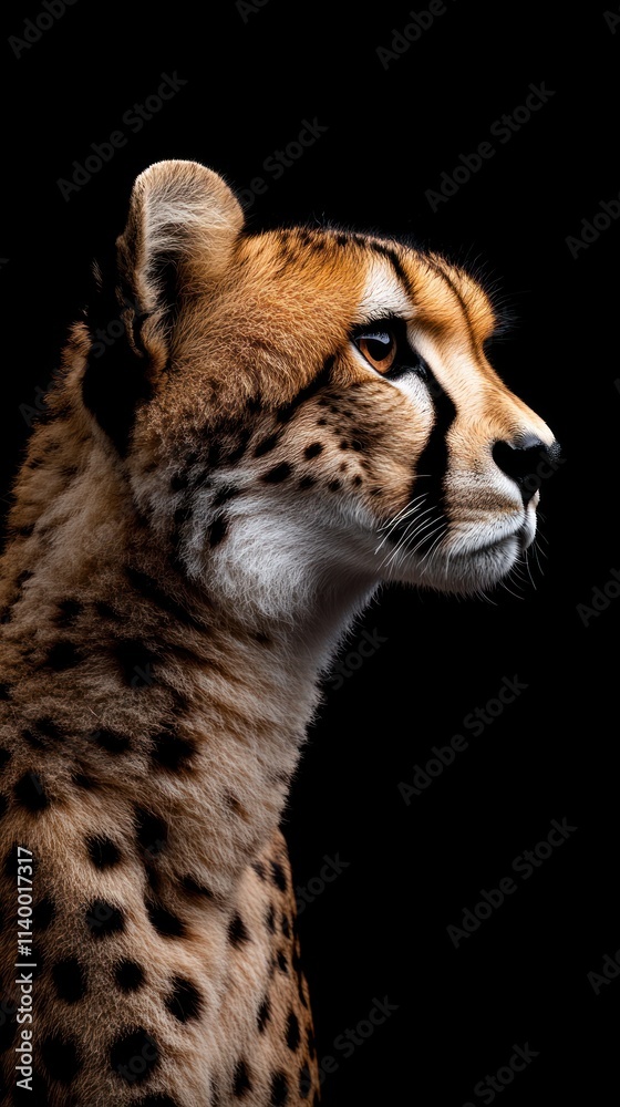 Aufkleber a close-up profile of a cheetah against a dark background, showcasing its features.
