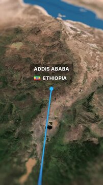 Professional 3D animated map showcasing a flight route from Nairobi to Addis Ababa. Perfect for travel videos, tourism content, and corporate presentations.