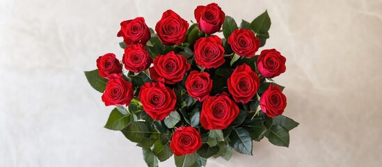 Flat lay of vibrant red roses arranged in a bouquet showcasing beauty elegance and trending floral lifestyle ideals