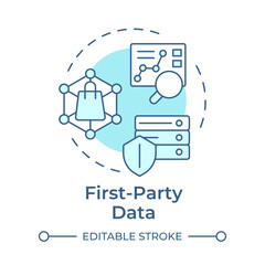 First party data soft blue concept icon. Users interaction with company website analysis. Audience research. Round shape line illustration. Abstract idea. Graphic design. Easy to use in infographic