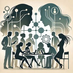 Silhouette of Diverse People Collaborating in Unity	