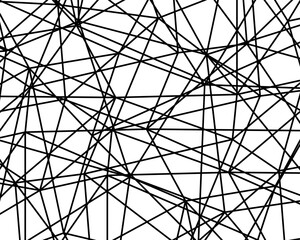 Thick black lines over white background. Abstract geometric background with straight line art, messy, random and asymmetrical design. Monochrome vector illustration.