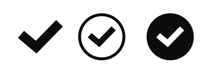 Check box icon. Accept checkmark icons. Approved sign