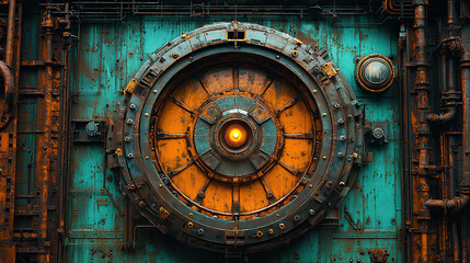 Fototapeta premium steampunk, parts, gears, cogs, pistons, levers, valves, pipes, brass, copper, rivets, bolts, screws, chains, wheels, pulleys, springs, gauges, dials, meters, cranks, handles, mechanisms, machinery, st