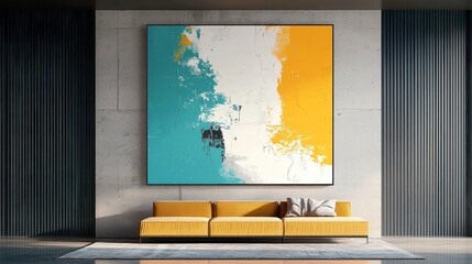 Vibrant Abstract Wall Art, a dynamic composition featuring bold splashes of mustard, teal, and burnt orange, perfect for enlivening any modern space with energetic flair.