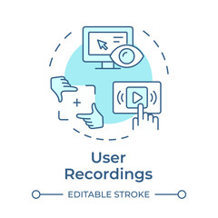 User recordings soft blue concept icon. Real time sessions study. Website visitor tracking method. Round shape line illustration. Abstract idea. Graphic design. Easy to use in infographic