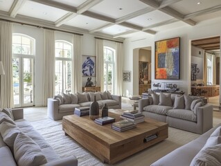 Fototapeta premium Spacious Living Room with Modern Furniture and Artwork
