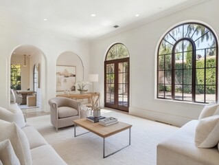 Elegant Living Room with Archways and Large Windows