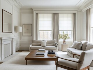 Fototapeta premium Elegant Living Room Decor Neutral Tones Modern Design