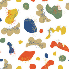 Fototapeta premium Vector Bright Textural abstract seamless pattern on white isolated background. A repeating pattern with spots. Design for textiles, wrapping paper and wallpaper.