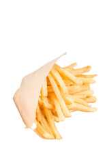 French fries in paper box isolated on white transparent png background