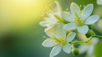 Obraz premium delicate white flowers with green background soft sunlight illuminating nature's beauty in a serene garden setting