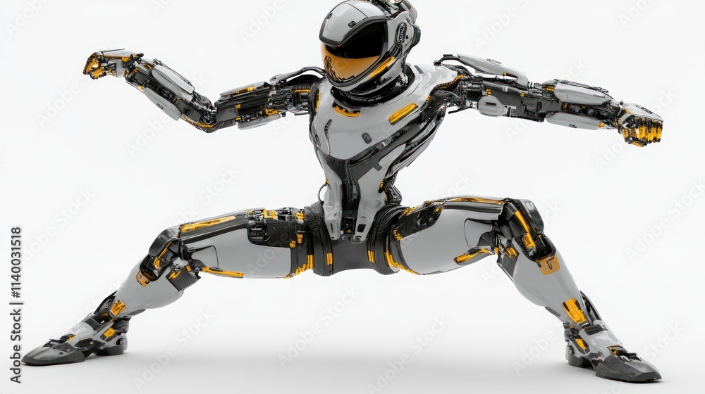 Fototapete a futuristic humanoid robot in a dynamic pose, showcasing advanced design and technology.