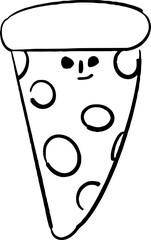 cute pizza illustration black and white