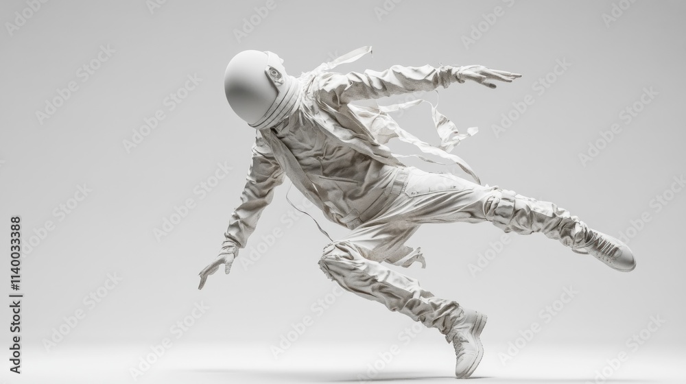 Poster a futuristic astronaut figure in a dynamic pose, showcasing movement and design.