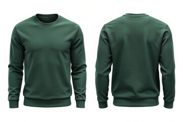 Green Sweatshirt mockup, Blank Sweatshirt long sleeve template with clipping path, front and back view, isolated on white background.