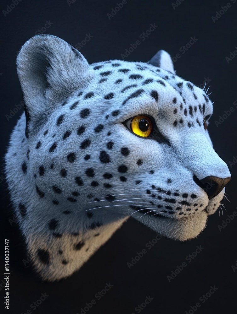Poster a realistic depiction of a leopard's head showcasing intricate details and vibrant colors.