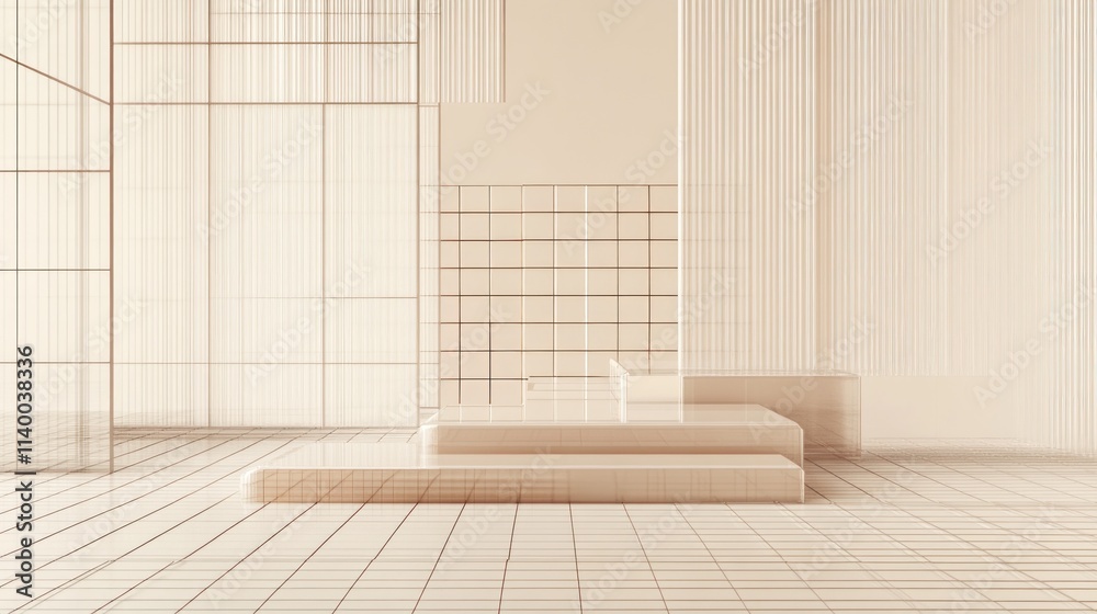 Poster Minimalist interior space with soft lines and neutral tones, emphasizing tranquility and design.