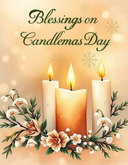 Vintage Candlemas Card: Glowing Candles and Snowdrops in Watercolor 
