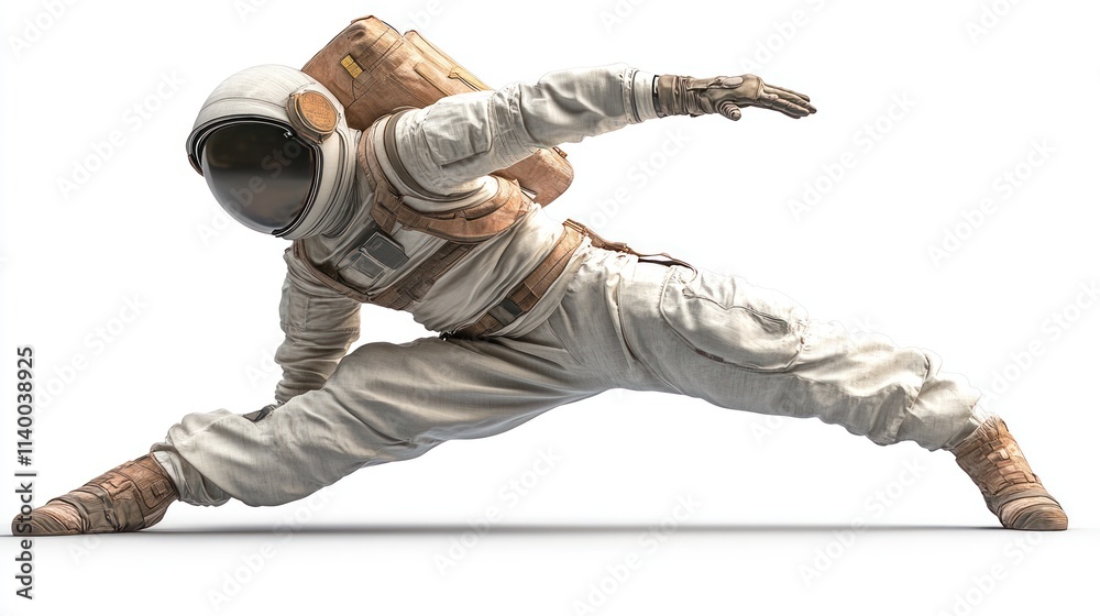 Aufkleber a futuristic astronaut in a dynamic pose, showcasing agility and exploration.