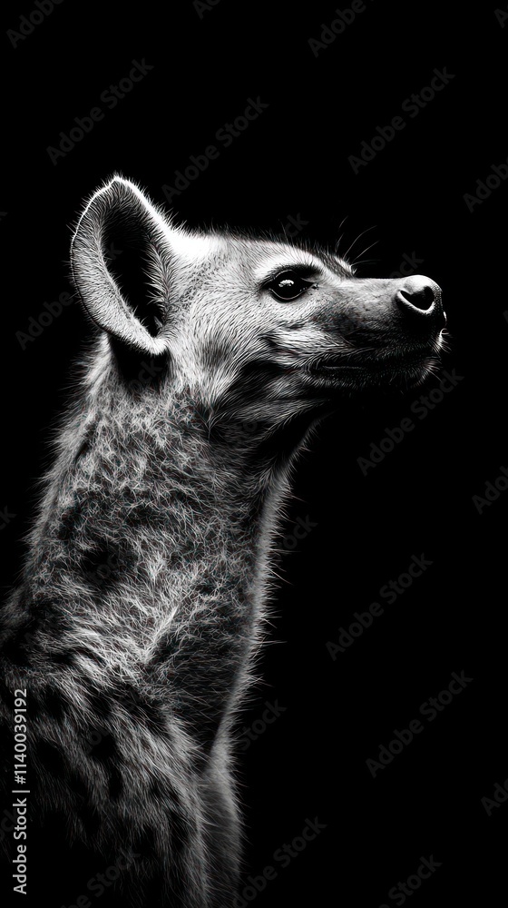 Aufkleber a monochrome portrait of a hyena, showcasing its distinctive features and expression.