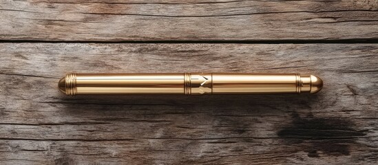 Elegant gold pen on rustic wooden surface highlighting festive Christmas decor theme and enhancing holiday creativity and inspiration