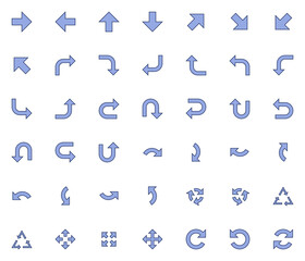 Vector Arrows icon set. Isolated arrow cursor collection. Simple modern pictogram shape - fill and outline sharp style.
