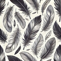 Obraz premium Elegant Black and White Feather Pattern with Delicate Barbs and Subtle Linework 