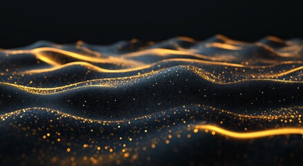 Golden Dust Waves Across Dark Background