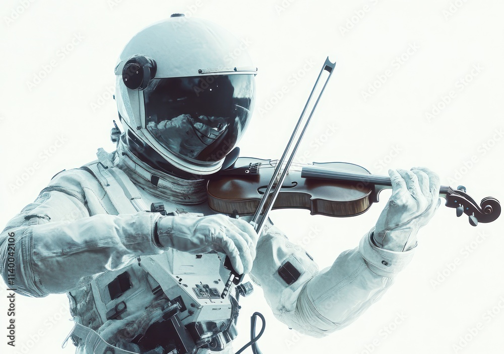 Poster An astronaut playing a violin in a surreal space setting.