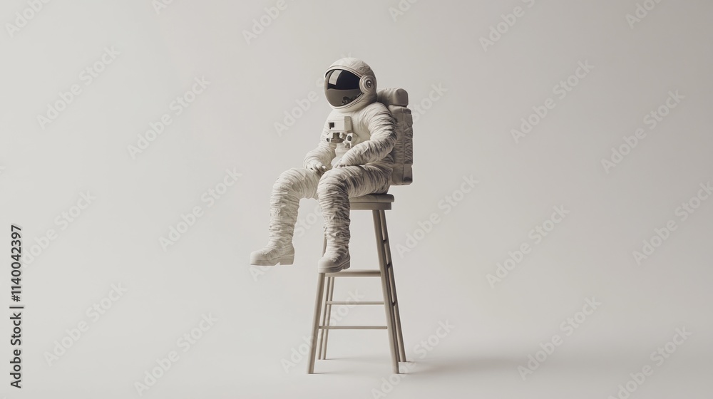 Fototapete An astronaut figure seated on a stool, blending space themes with everyday objects.