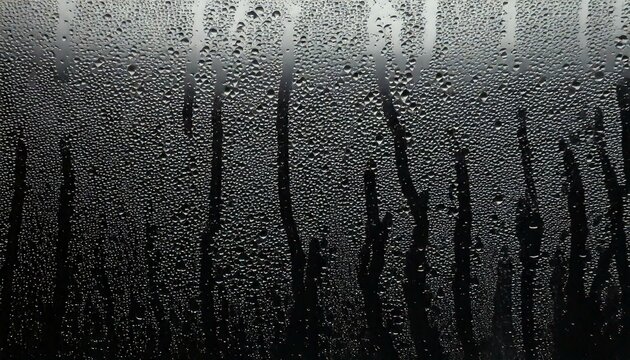 closeup view capturing the intricate condensation of fog on a window glass surface, showcasing the delicate patterns and textures formed as moisture interacts with the cold glass, creating a misty eff