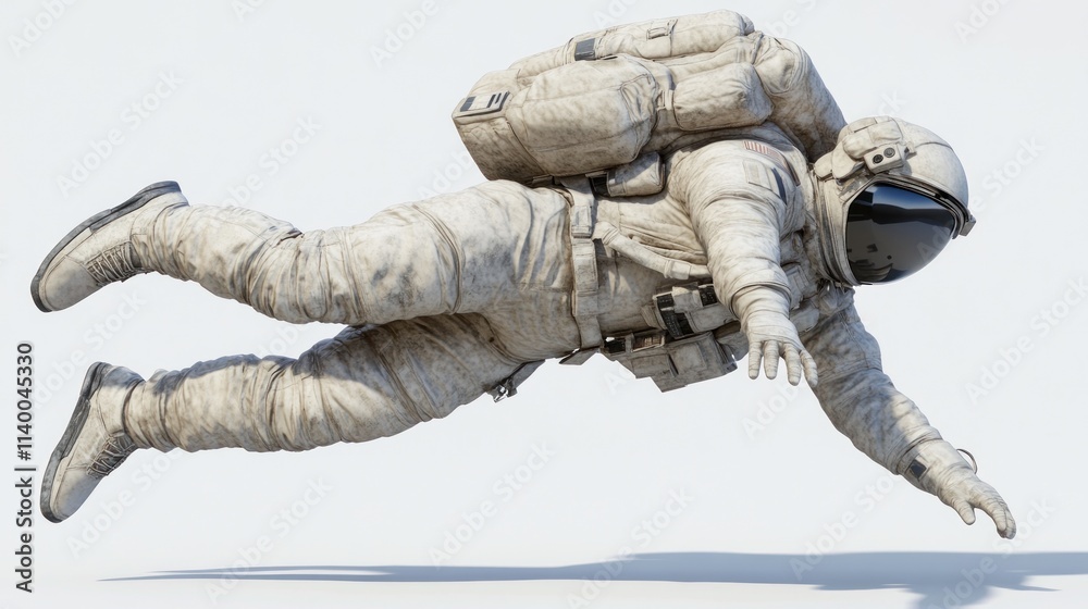 Poster an astronaut in a spacesuit appears to be floating in a zero-gravity environment.