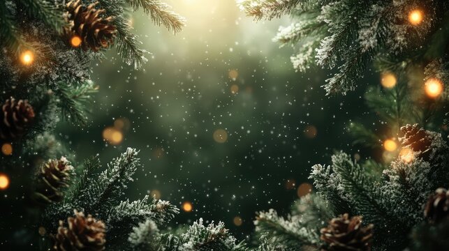 Serene Christmas winter backdrop with falling snowflakes and soft flares for festive designs and holiday celebrations