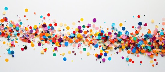 Colorful confetti layout on a white background celebrating joy and festive occasions in a vibrant and playful design