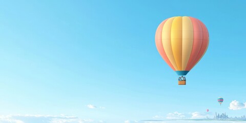 Obraz premium A vibrant hot air balloon soaring through a clear blue sky, symbolizing adventure.