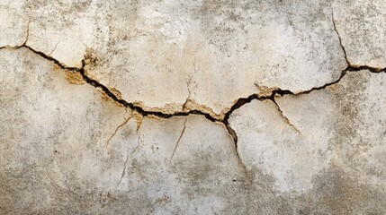 Cracked concrete wall surface displaying weathered texture and natural decay patterns for construction and design backgrounds