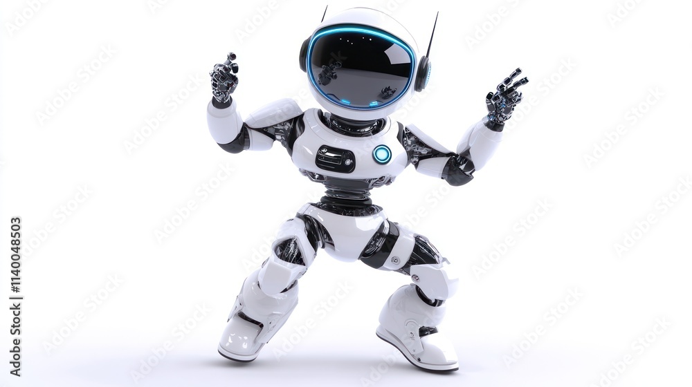 Poster A futuristic robot with a playful pose and sleek design, showcasing advanced technology.