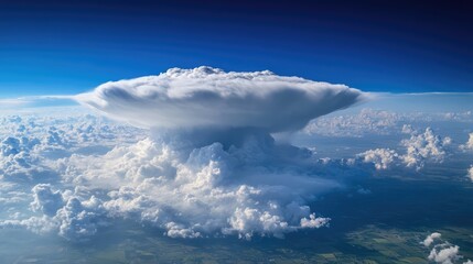 Majestic cloud formations under a vivid blue sky showcasing nature's grandeur and tranquility in an aerial perspective