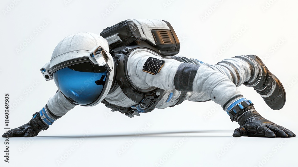 Poster A futuristic astronaut in a dynamic pose, showcasing space exploration and technology.