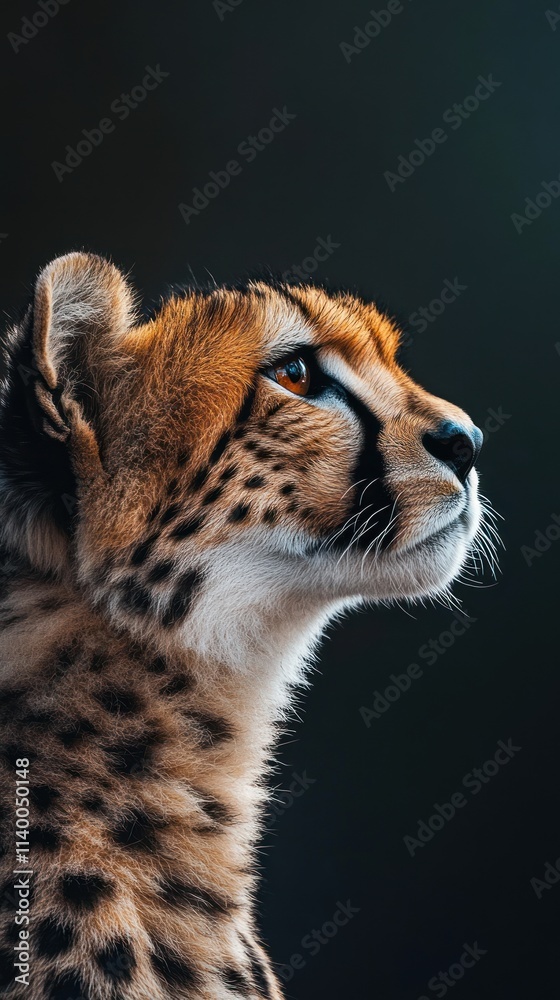 Poster A close-up profile of a cheetah showcasing its distinctive spots and focused expression.