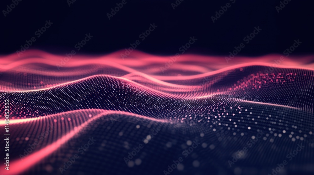 Fototapete Abstract digital waves with a glowing gradient, creating a sense of depth and movement.