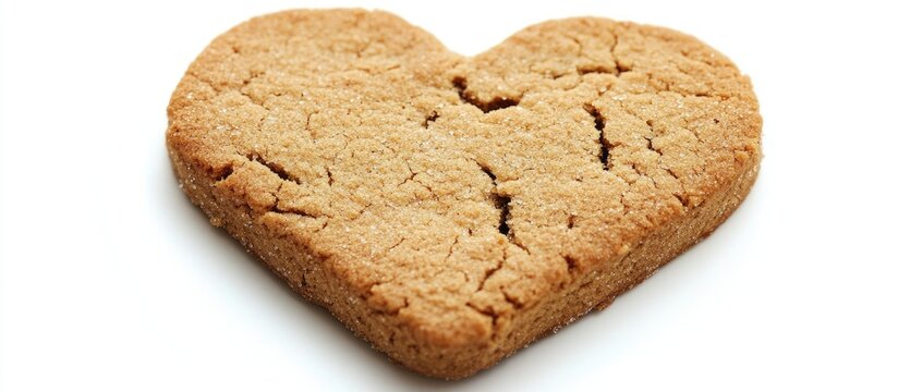 Heart shaped cookie on white background perfect for Valentine's Day or dessert themed promotions and creative culinary projects.