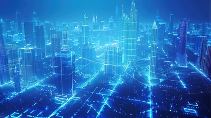 Obraz premium Futuristic Cityscape: A Neon Metropolis of Interconnected Structures