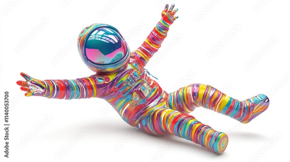 Poster A colorful astronaut figure floating, showcasing vibrant patterns and artistic design.