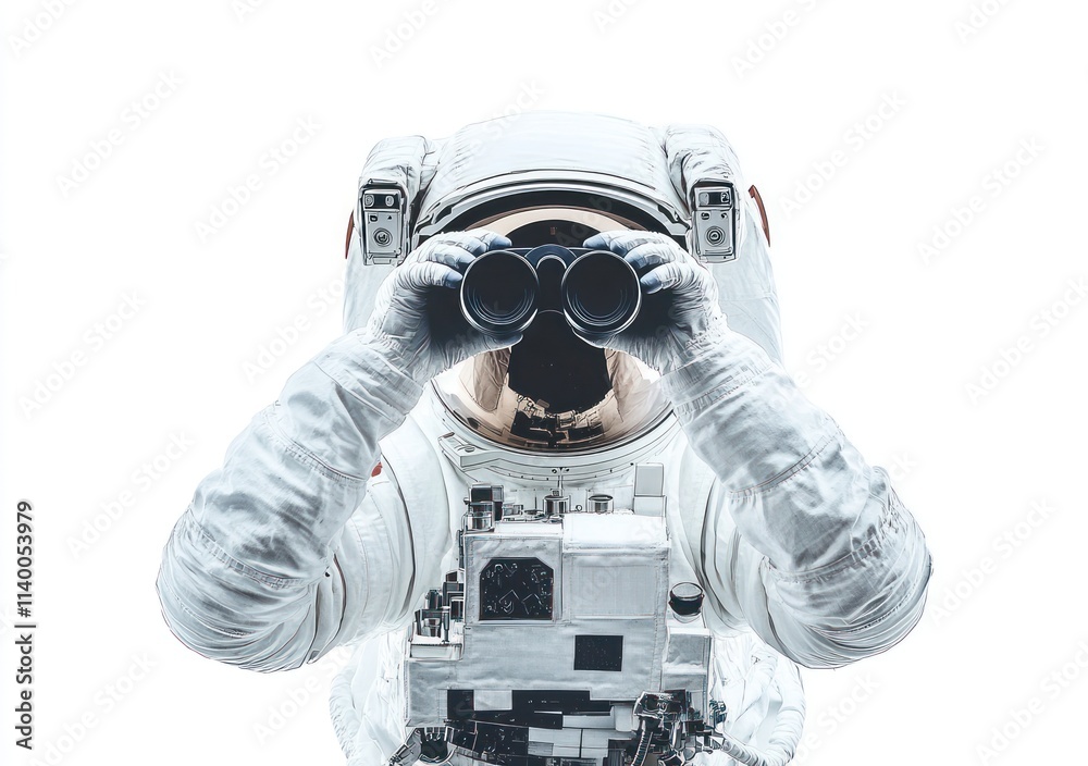 Aufkleber an astronaut using binoculars, exploring the cosmos with curiosity and wonder.